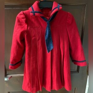 Vintage Rothschild Red Navy Wool Dress Coat Girls Size 6x Sailor Collar Navy Tie